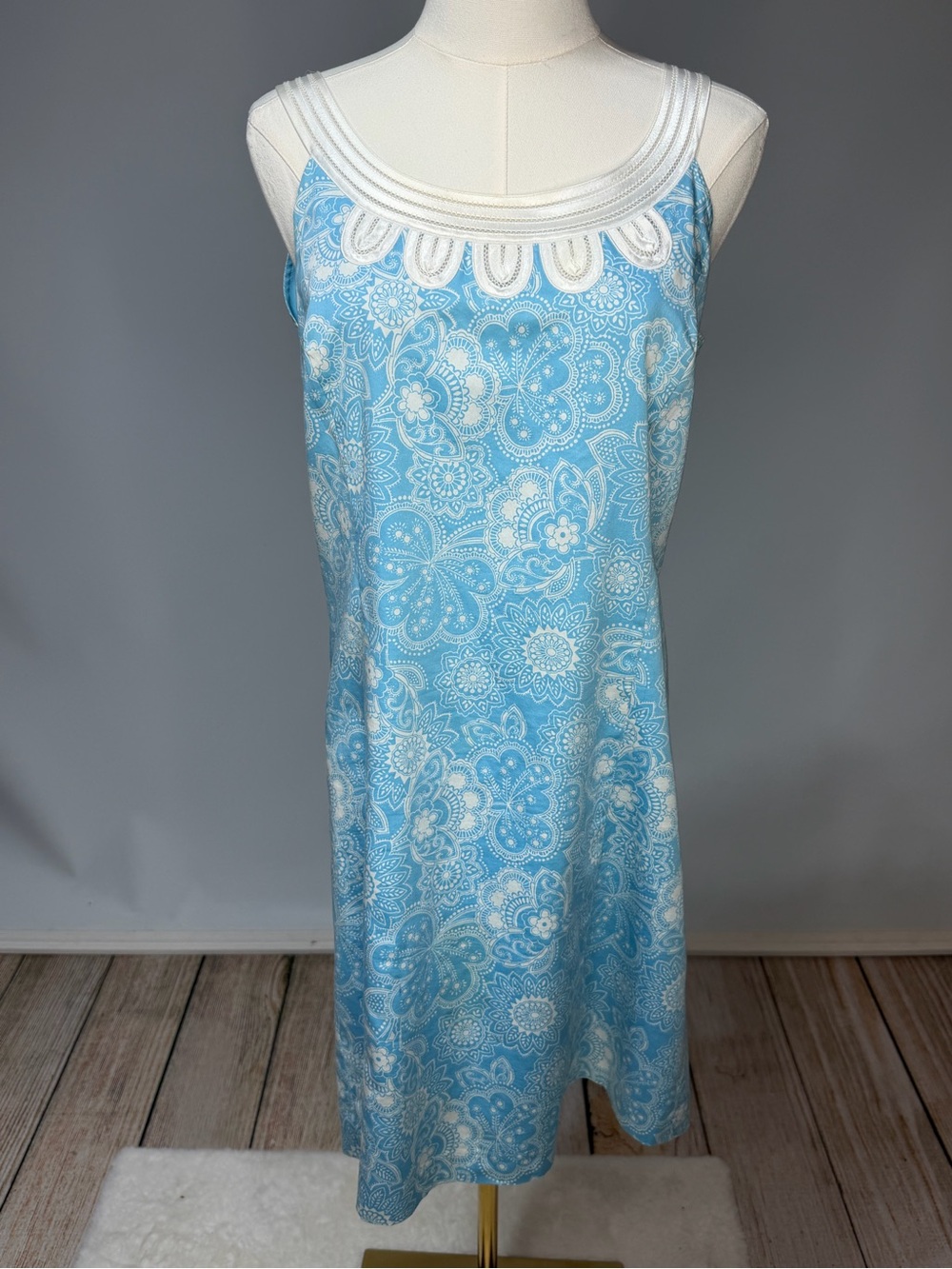 Ann Taylor Sky Blue Floral Lace-Trim Chemise